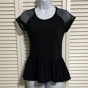 American Eagle Outfitters Black workout Peplum Top with Mesh Sleeves and back